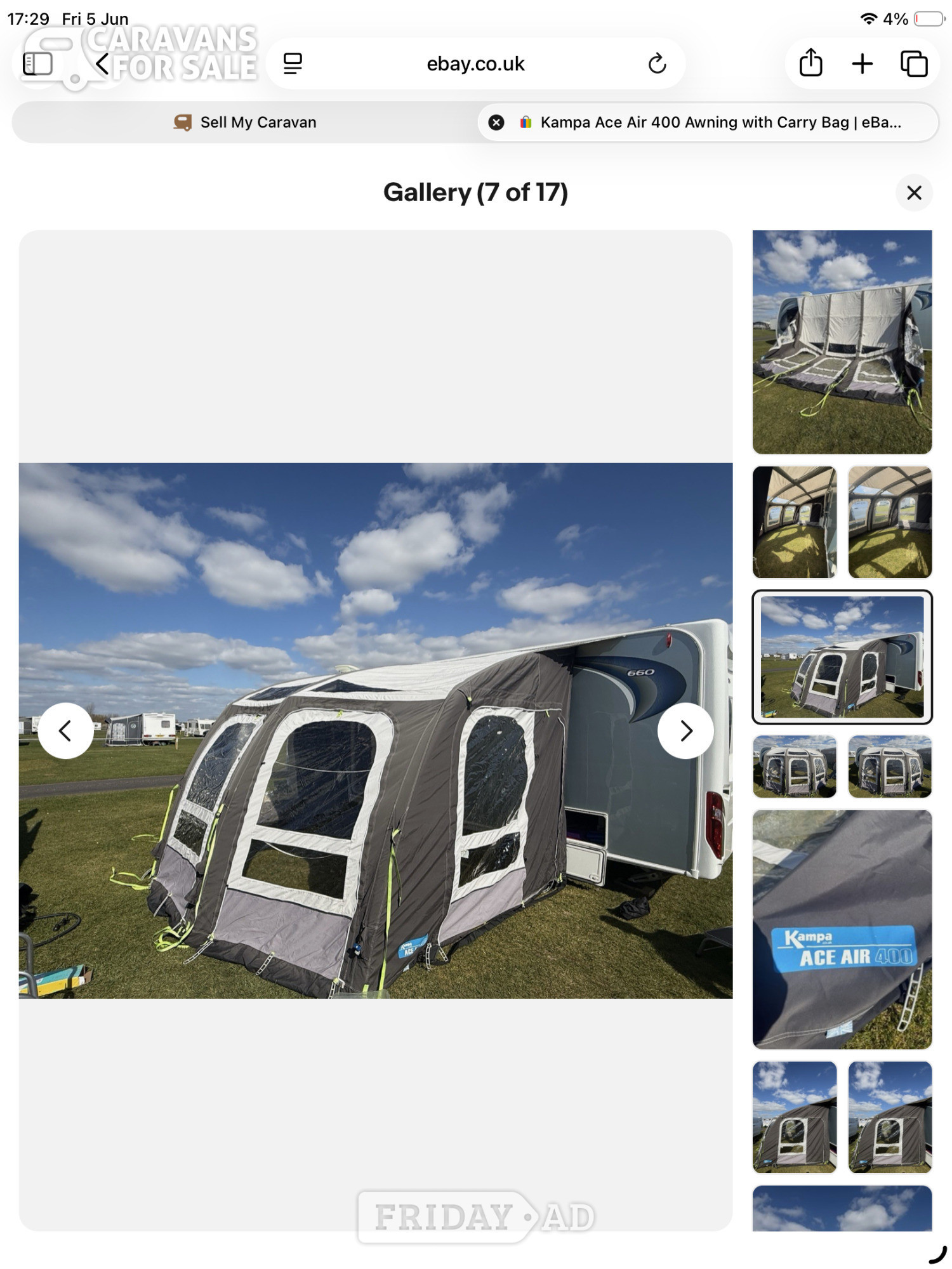 Kampa Ace Air 400 awaning, great condition only used twice