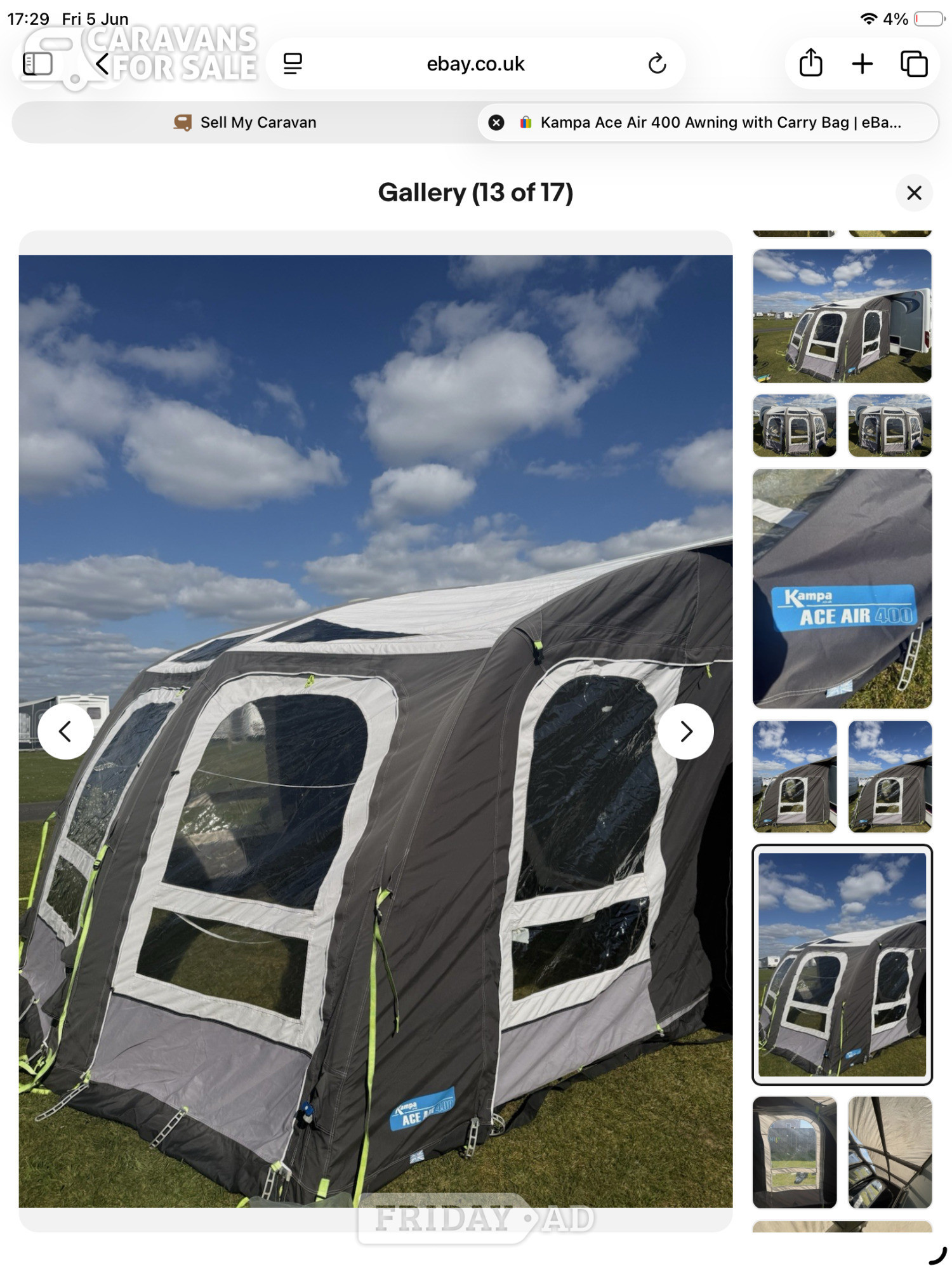 Kampa Ace Air 400 awaning, great condition only used twice in Crosby