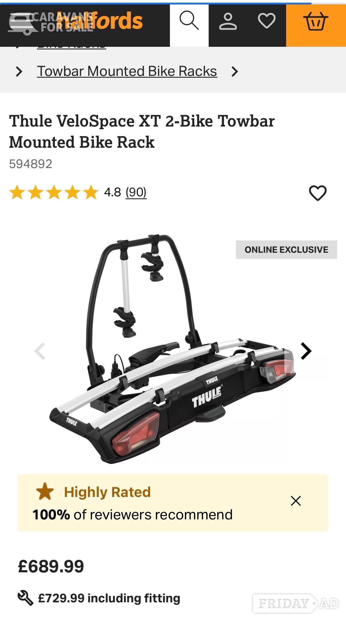 Thule bike carrier to accommodate two electric bikes, as new. - 