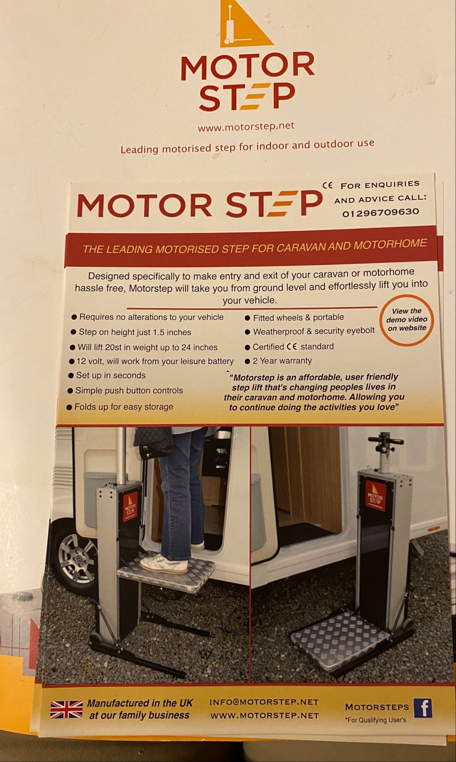 Motor step stand on lift MS600. 5 years old. Excellent condition