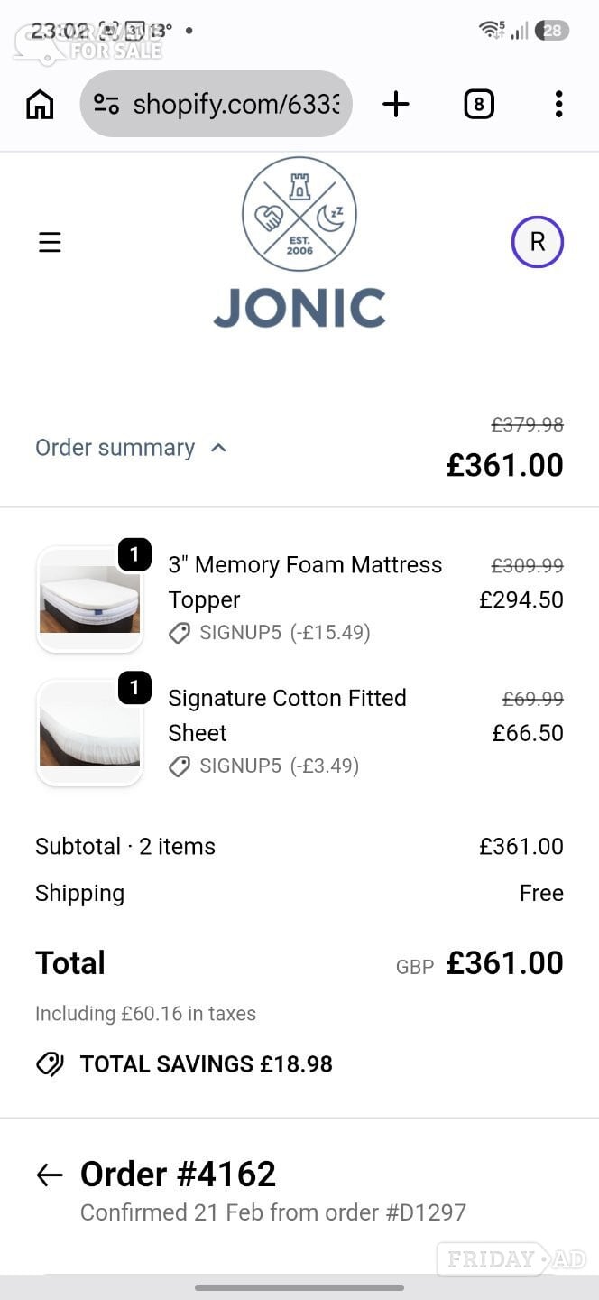 Swift Challenger 580 3" mattress topper made by Jonic -  in Swallow Nest