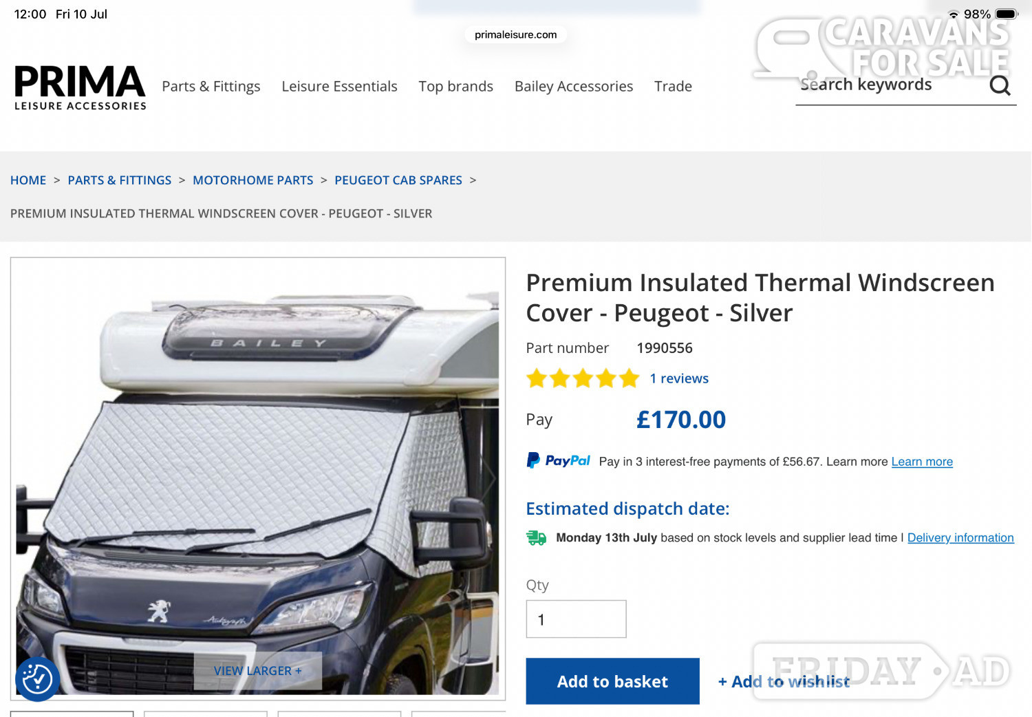 Peugeot cab insulated windscreen cover in Milngavie