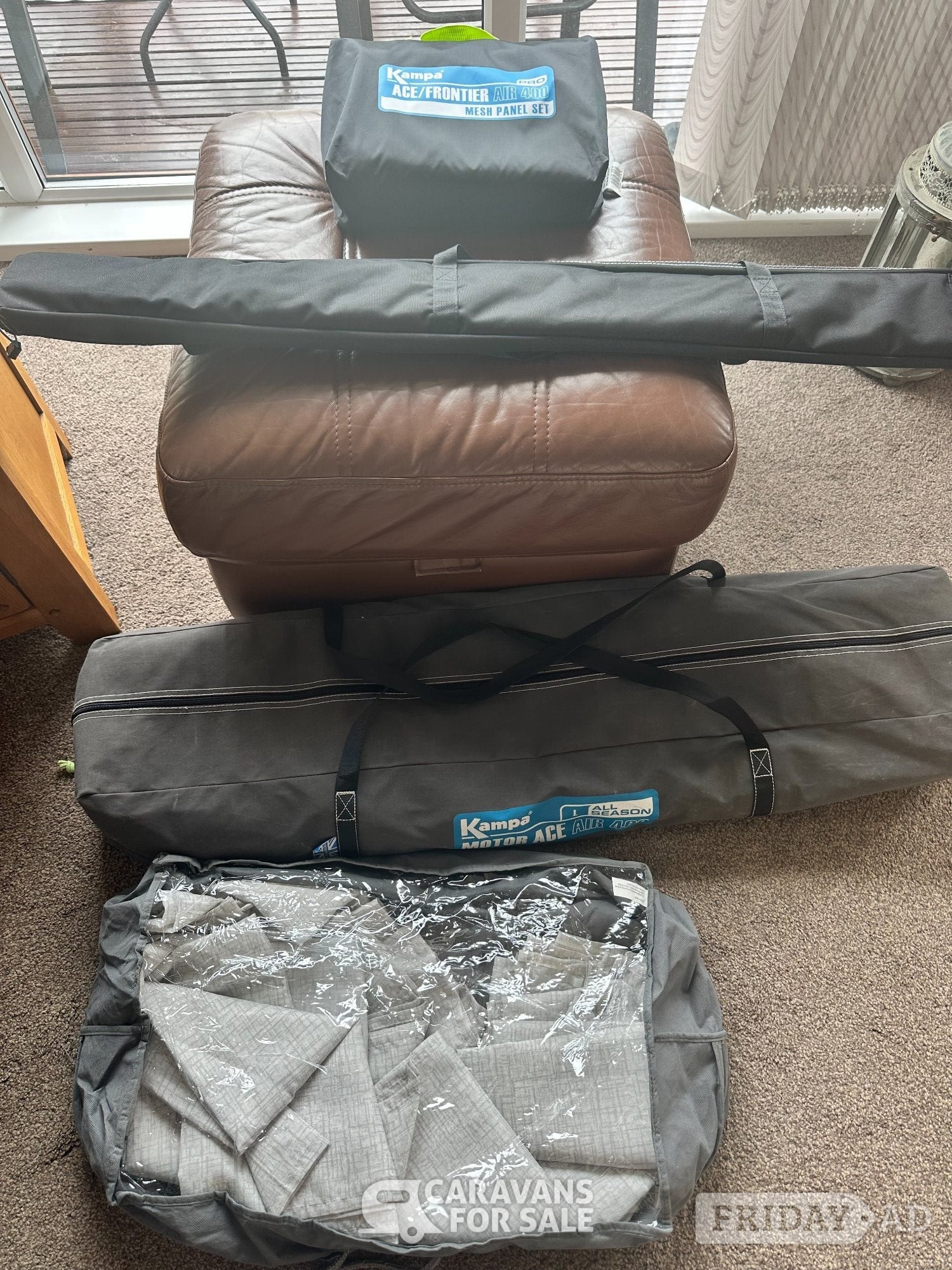Kampa Air 400 Large Awning, Mesh Set, Curtains, Carpet &amp; Lights 
