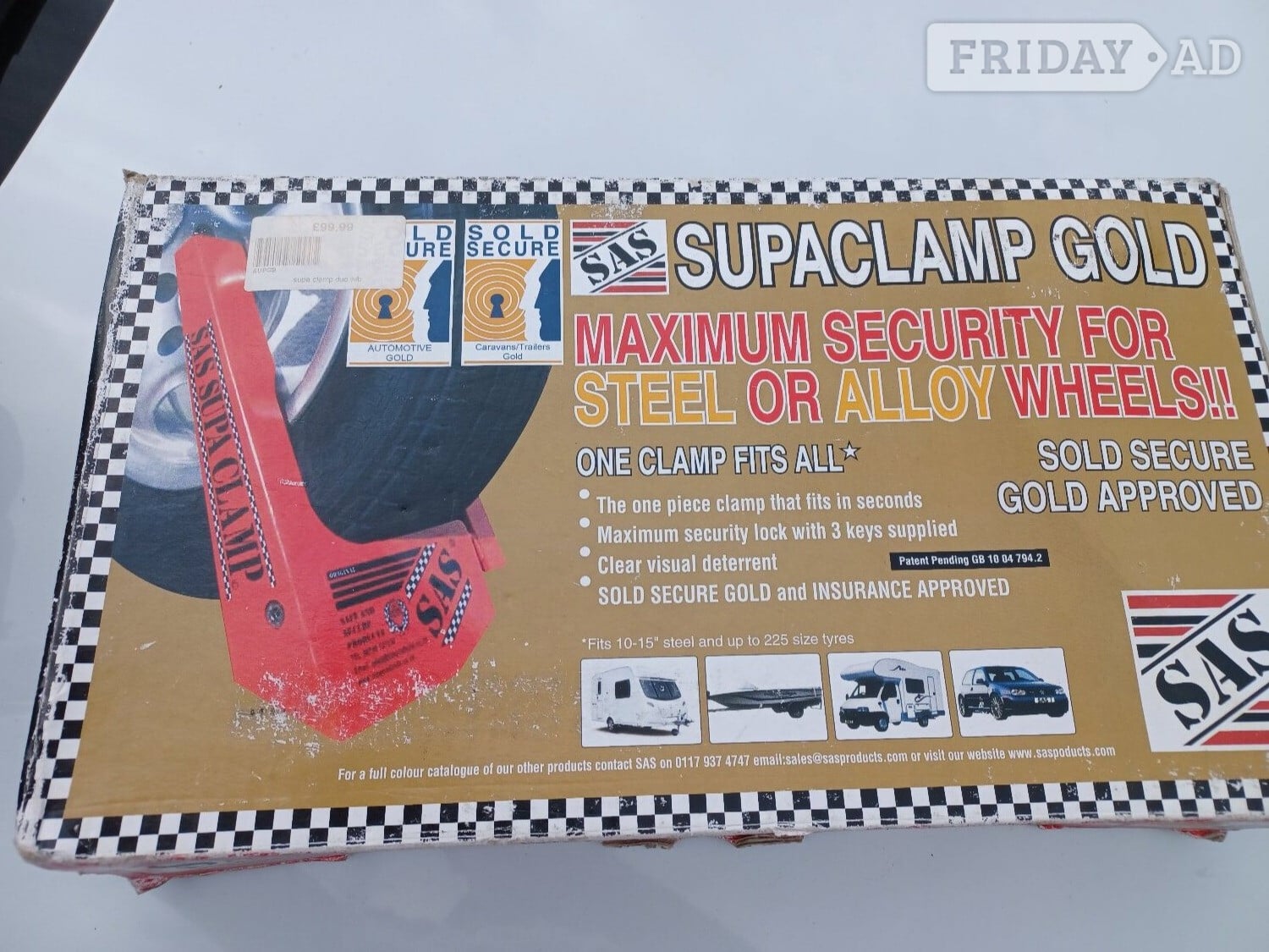 SAS Wheel Clamp to fit 10 to 15 in wheels + up to 225 wide tyres in Ilkley