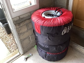 4 steel wheels, All season Tyres,VW centre caps &amp; storage covers