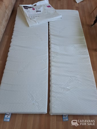 Two campervan Duvalay memory foam toppers and pillows