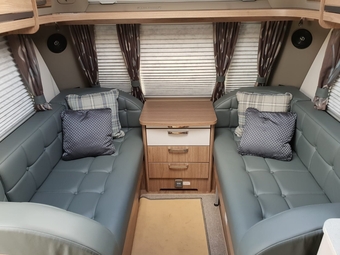 Beautiful grey leather seating for caravan living area