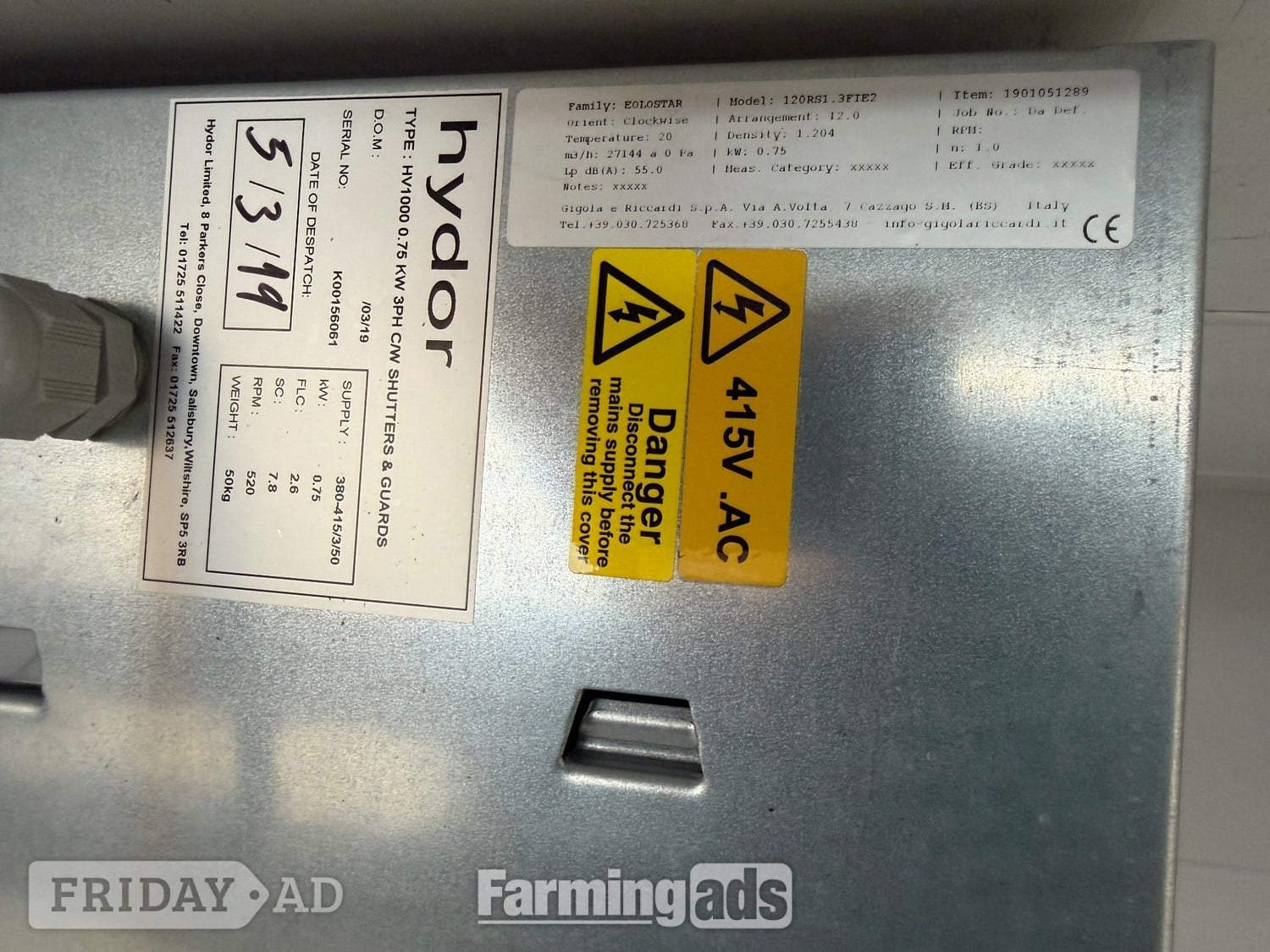 2 x Hydor HV1000 industrial ventilation fans available.