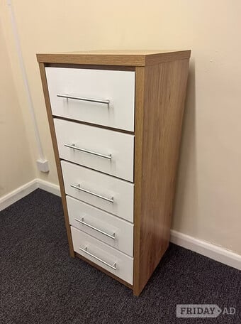 SEVILLE 5 DRAWER NARROW CHEST - WHITE GLOSS