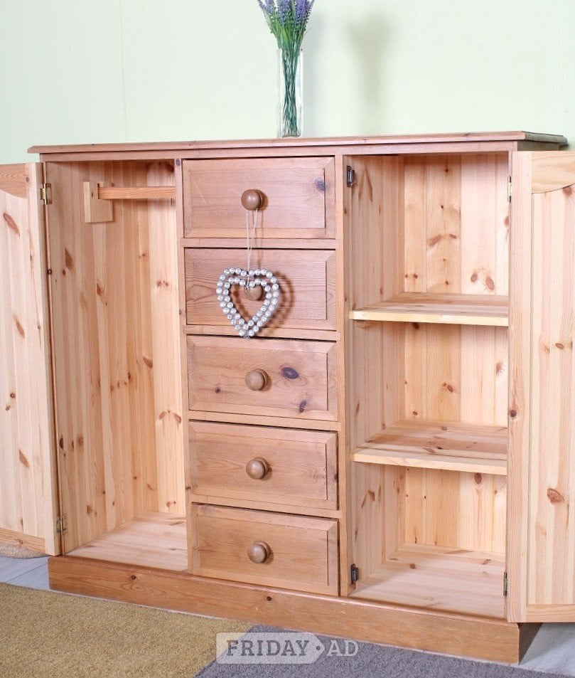 UK Delivery - Small Waxed Pine Farmhouse Wardrobe Childs Bedroom  in Hailsham