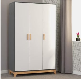 Cleveland 3 Door Wardrobe Bedroom Set - White/Grey Metal Effect