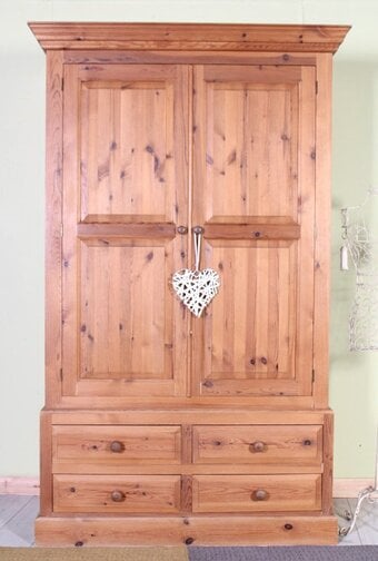 UK Delivery - Cottage Waxed Pine Farmhouse Wardrobe 4 Drawers