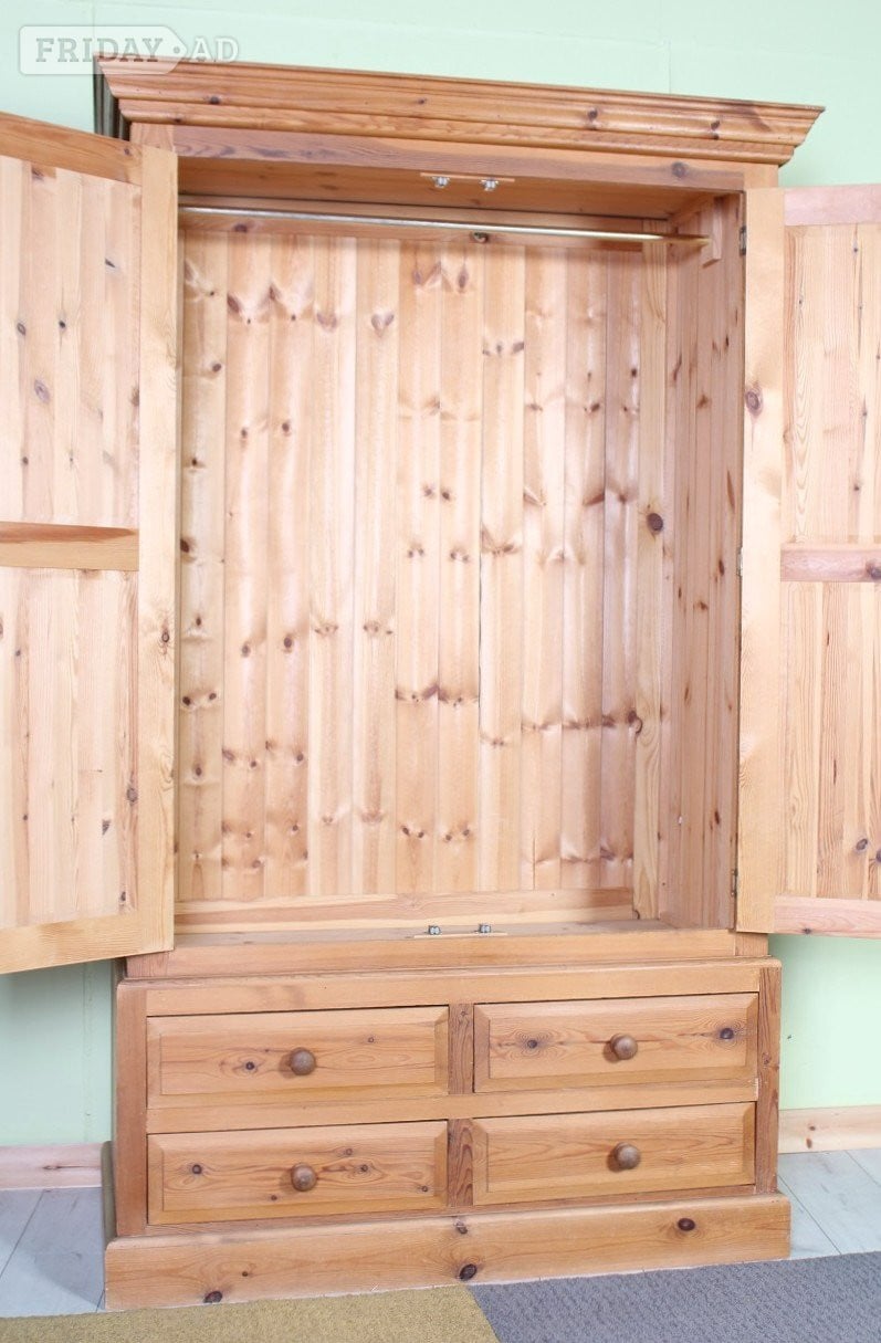 UK Delivery - Cottage Waxed Pine Farmhouse Wardrobe 4 Drawers