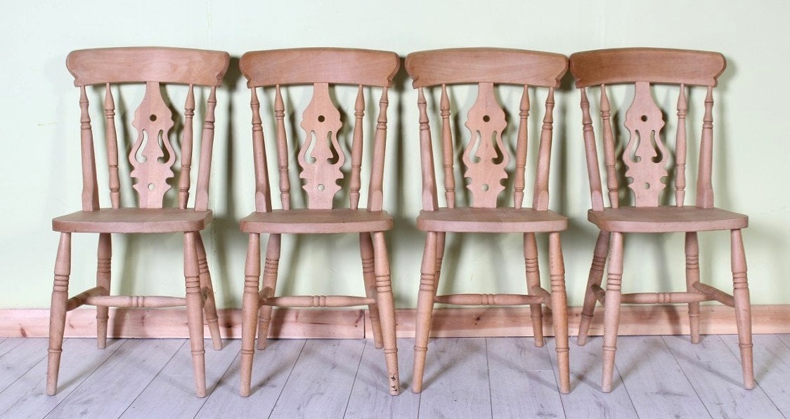 Hailsham UK Delivery - 4 Solid Beech Farmhouse Fiddleback Kitchen Chairs