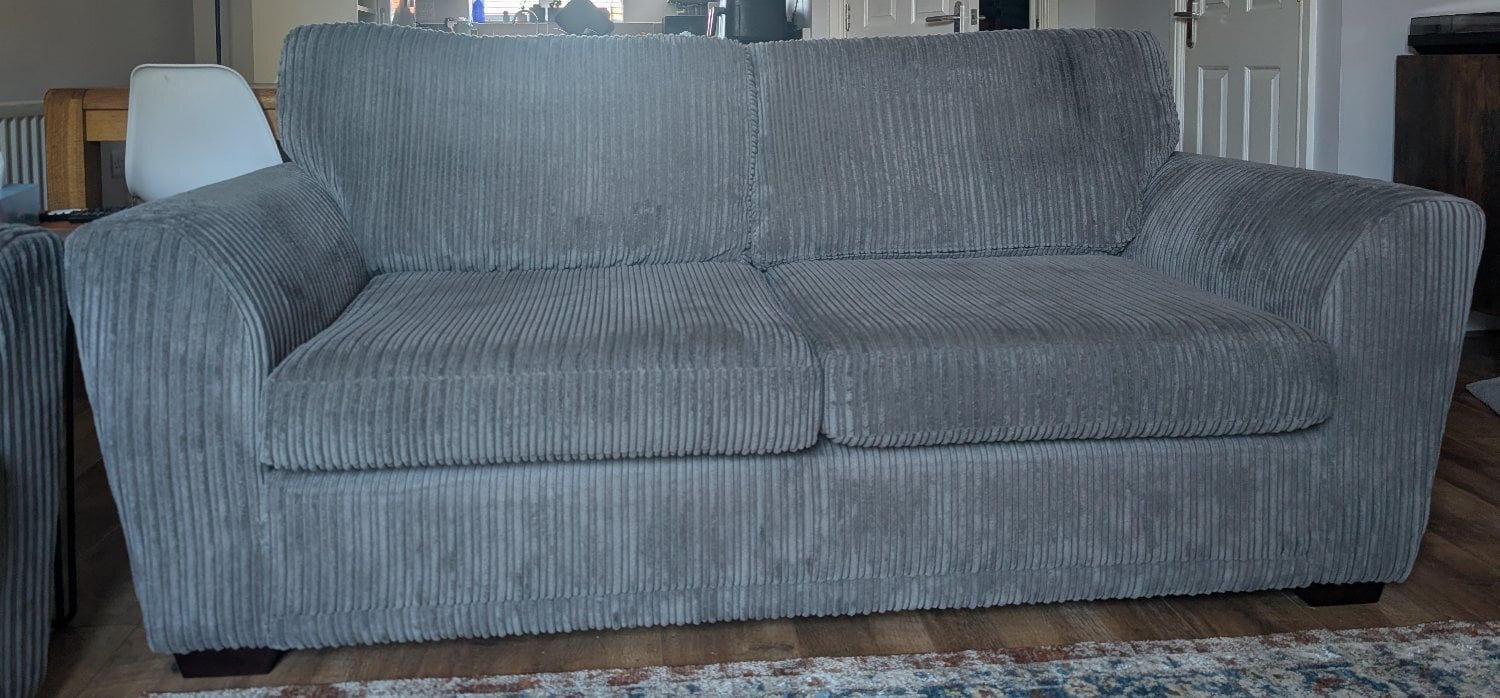 Seaford DFS 2 x 3 Seater Sofas – Grey Jumbo Cord