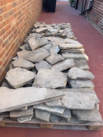 Reclaimed York stone, lifted, prepared and ready to lay