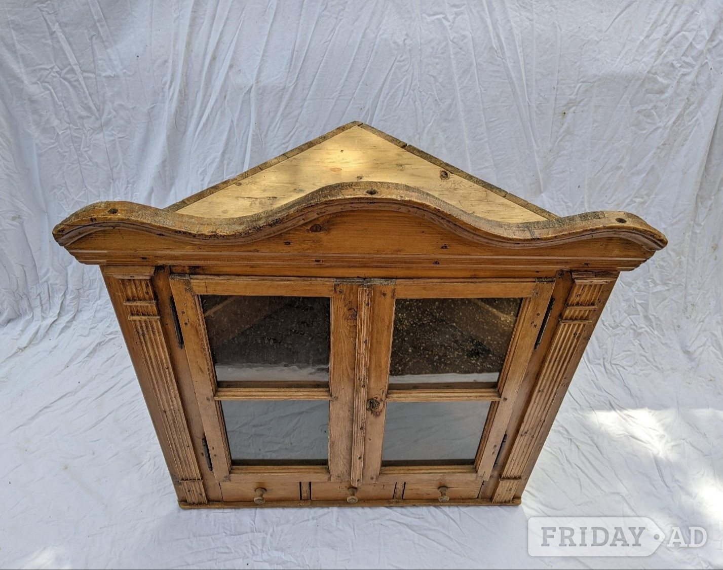 Large Antique Stripped Pine Glazed Corner Cupboard Cabinet