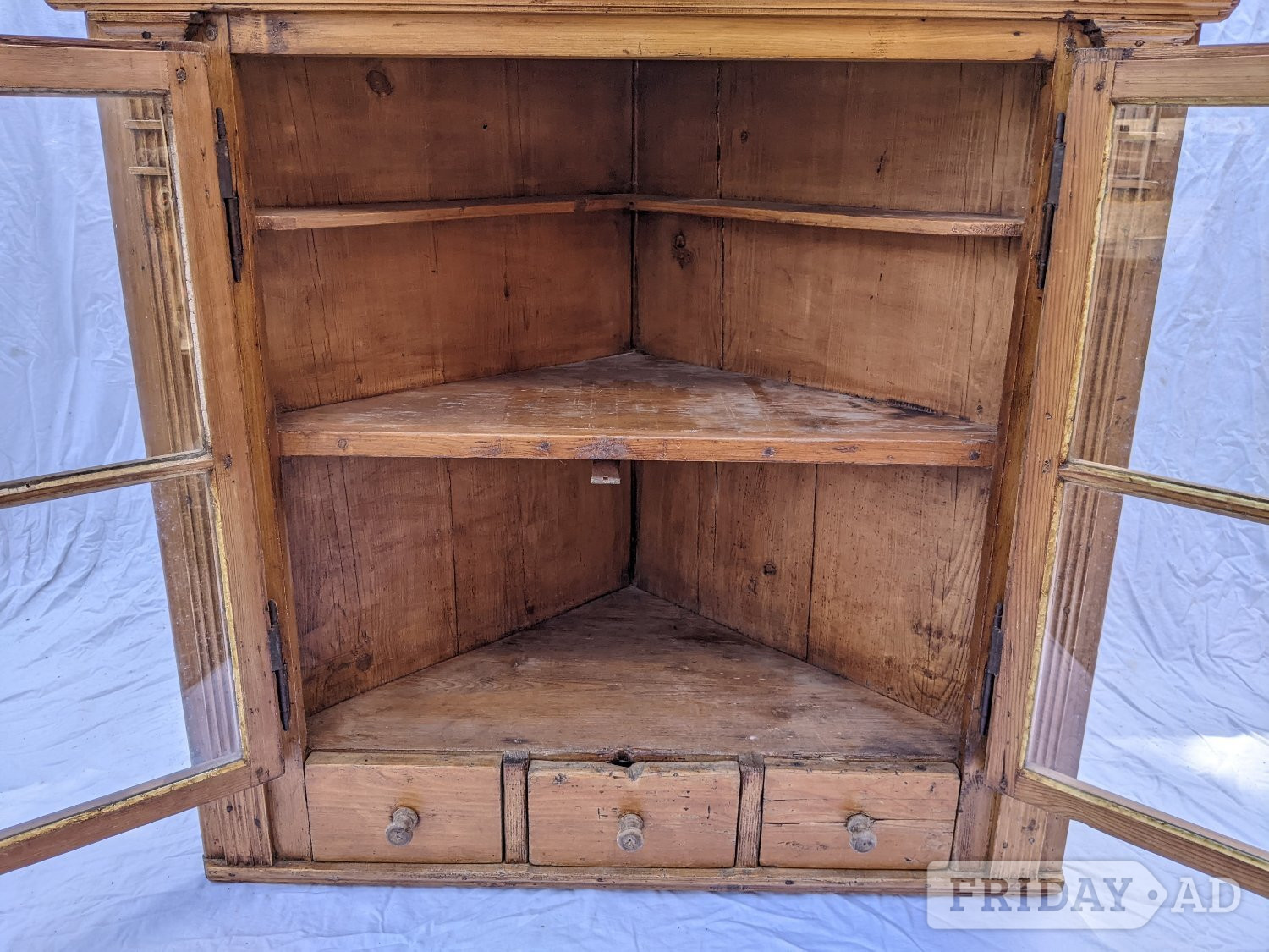 Large Antique Stripped Pine Glazed Corner Cupboard Cabinet - Antiques & Collectables in Heathfield