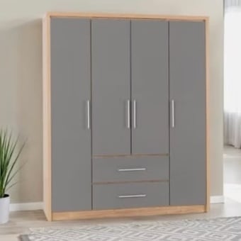 SEVILLE 4 DOOR 2 DRAWER WARDROBE - GREY GLOSS