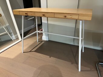 Minimalist, compact, bamboo effect office desk