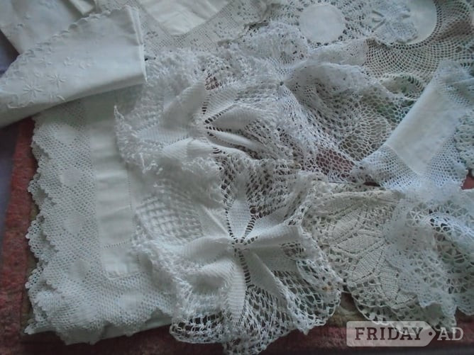 Melksham various collections of laces/crochets/embrodiery and the like. dressing table sets, runners  etc.