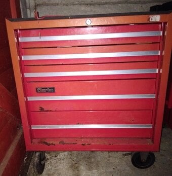 ROLLER CABINET 'CLARKE' VINTAGE LOCKING, PLUS MANY VINTAGE ITEMS 