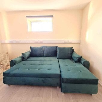 Emerald Green Corner Sofa Bed with Underneath Storage for Sale 