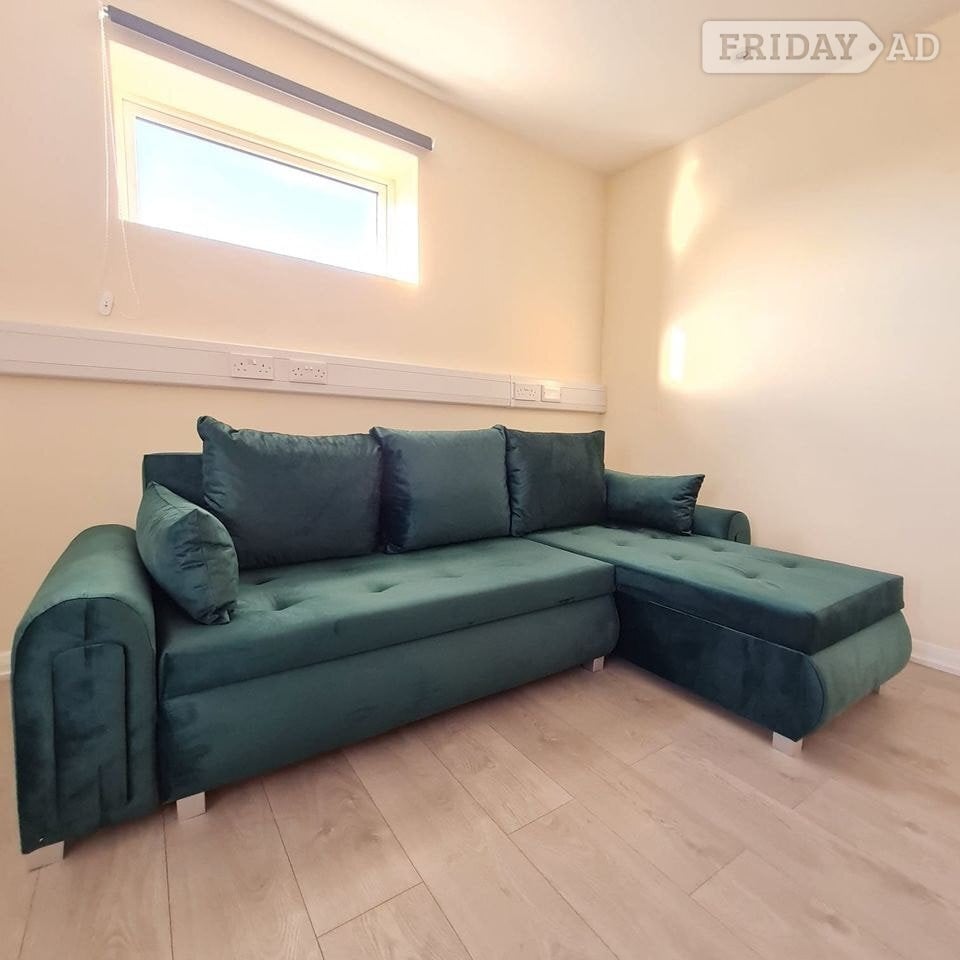 Emerald Green Corner Sofa Bed with Underneath Storage for Sale 