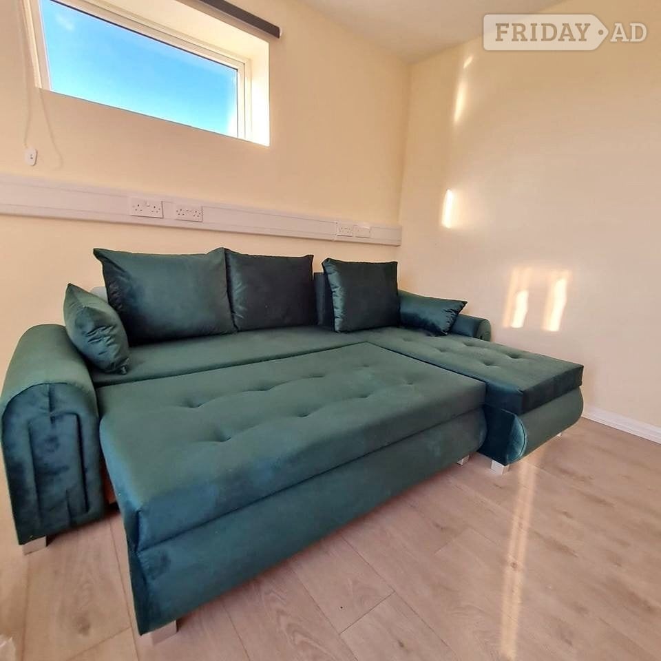 Colchester Emerald Green Corner Sofa Bed with Underneath Storage for Sale 