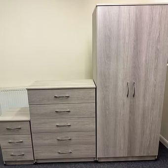 METRO (SILVER) WARDROBE CHEST & BEDSIDE - FULLY ASSEMBLED