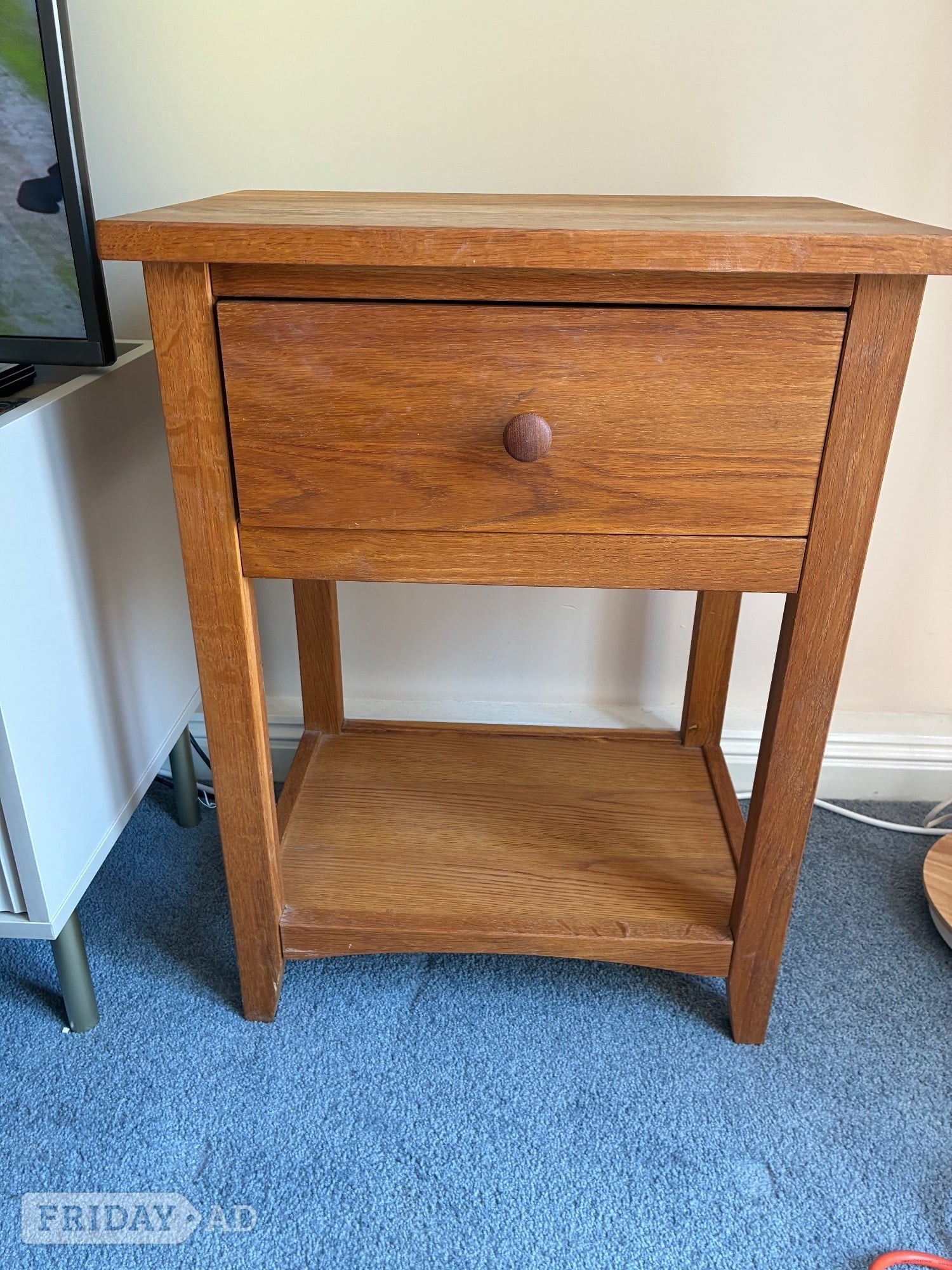 Hardwood chest of drawers and two bedside tables