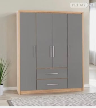 SEVILLE 4 DOOR 2 DRAWER WARDROBE - GREY GLOSS