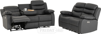 ROMA ELECTRIC RECLINER 3+2 GREY LEATHER WITH CUP HOLDERS USB