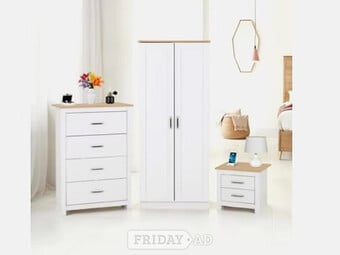 Portland 2 Door Trio Set - White/Oak Effect