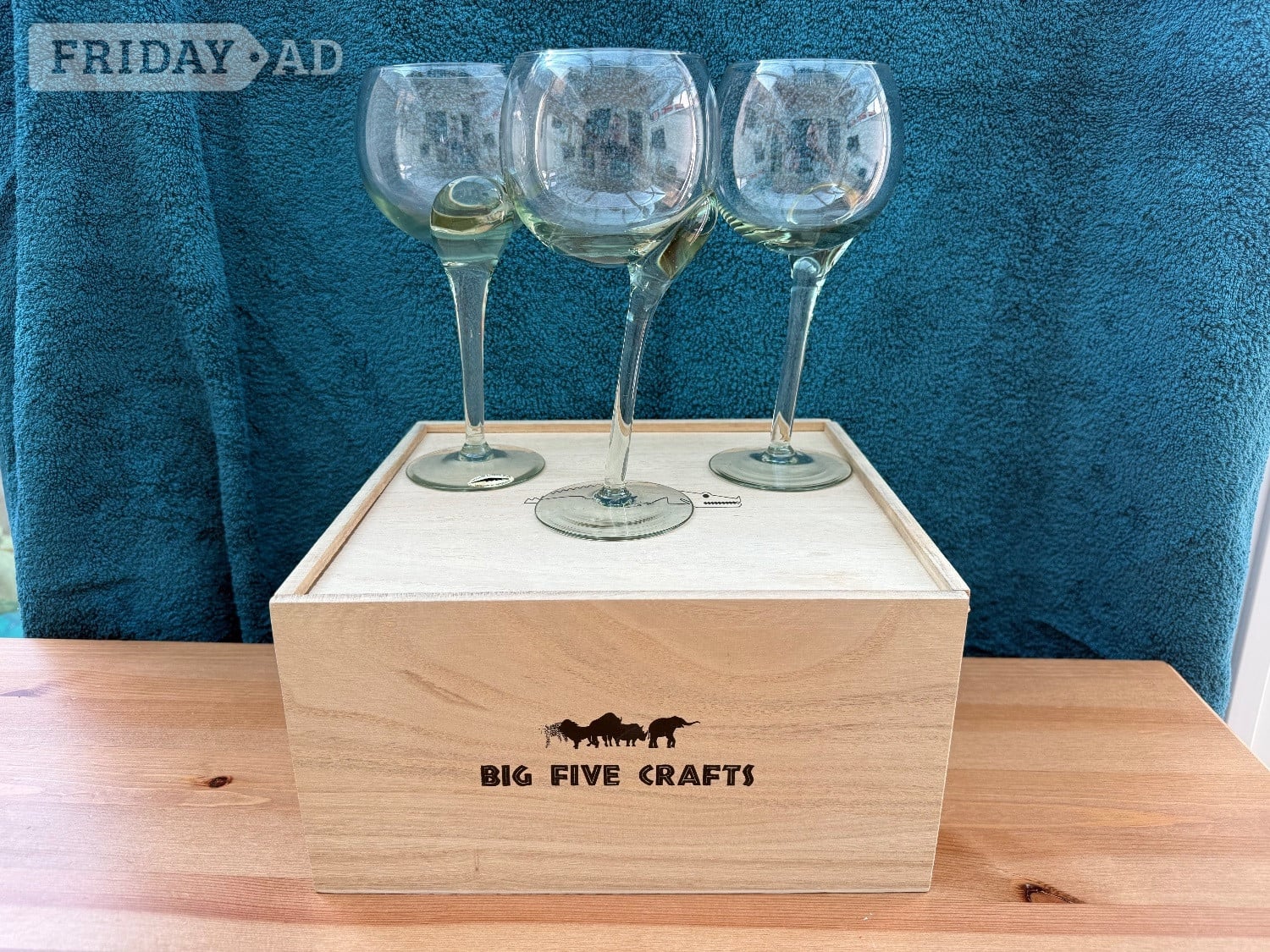 Big Five Crafts Unique Wine Glasses with Wooden Box, set of 3