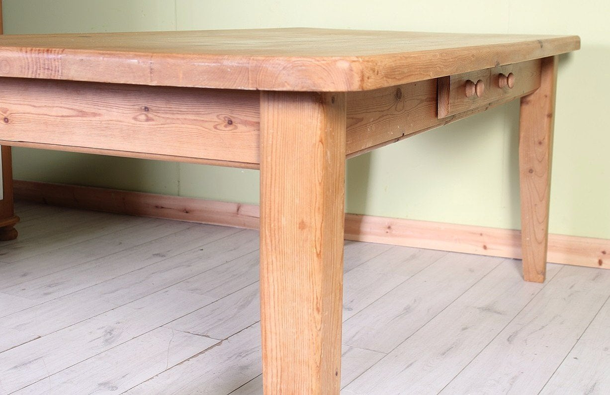 Delivery Options - Large Farmhouse Pine Table Waxed With 1 Drawer - Furniture