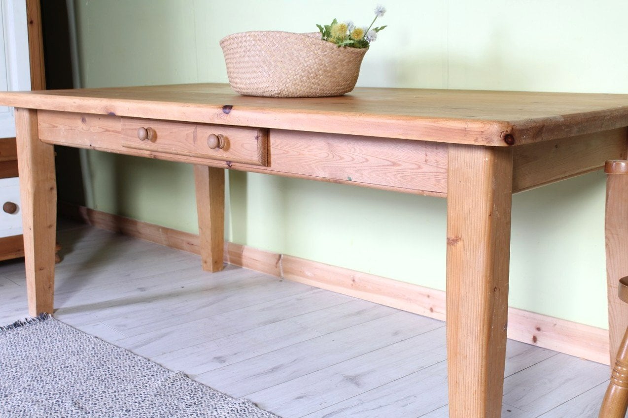 Delivery Options - Large Farmhouse Pine Table Waxed With 1 Drawer