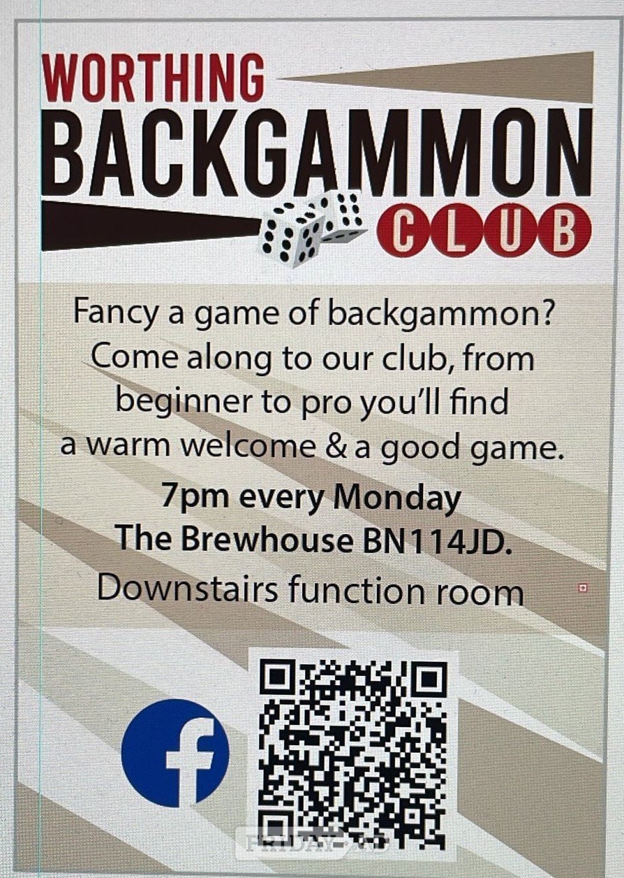 Worthing Backgammon Club every Monday 7pm until 10pm 