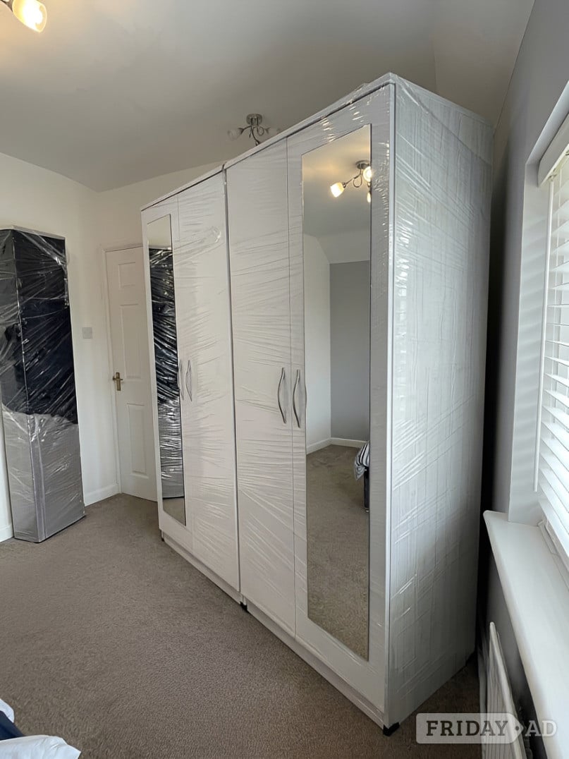  White , Sturdy Large Wardrobe - Pair Of Double Door Wardrobe - B