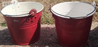 FIRE BUCKETS VINTAGE 1 PAIR VINTAGE with 2 SMALL BUCKETS 
