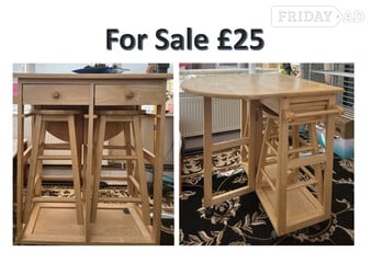 Drop leaf table and 2 stools