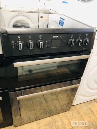 Black Beko 60CM Wide Electric cooker with double oven &dual grill