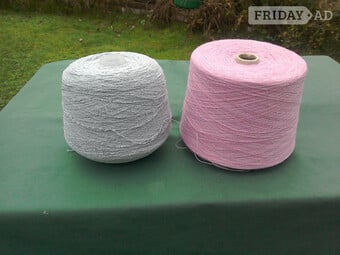 Cones of yarn X2, Pink and Grey, large.