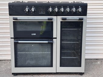 Logik dual fuel gas range cooker 90cm fsd silver 3 months warrant