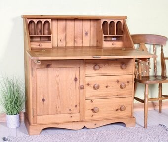 UK Delivery - Large Waxed Pine Writing Bureau 3 Drawers 100% Pine