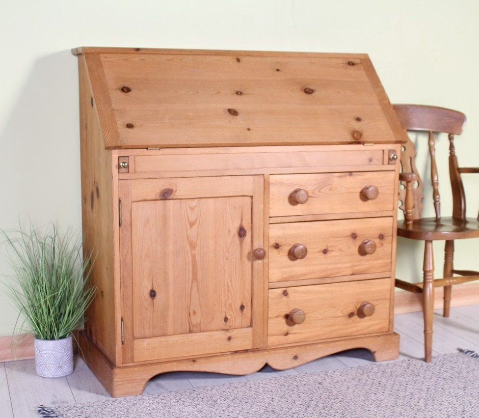 UK Delivery - Large Waxed Pine Writing Bureau 3 Drawers 100% Pine