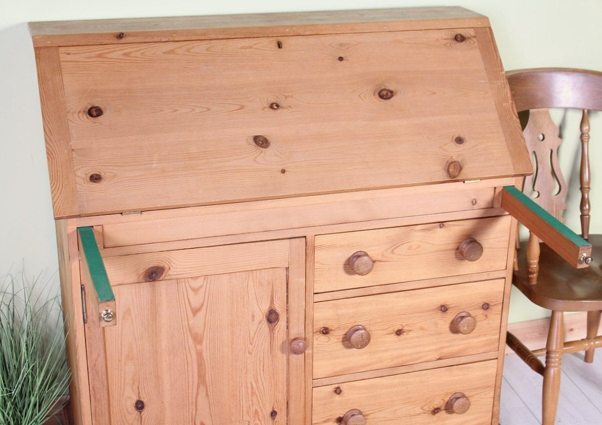 UK Delivery - Large Waxed Pine Writing Bureau 3 Drawers 100% Pine - Furniture