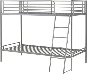 BRANDON METAL BUNKS IN SILVER AND PINEMASTER MATTRESSES