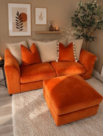 Burnt Orange 2x Seater Sofa With Matching Pouffee