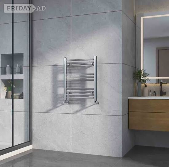 Heizmann 600mmX500mm Straight Heated Chrome Towel Rail Radiator. 